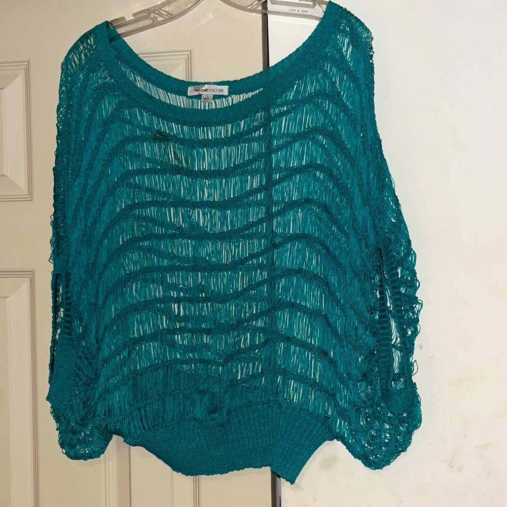 Wow Couture Newly Dry Cleaned One Size Fits Most Teal Mesh Poncho
